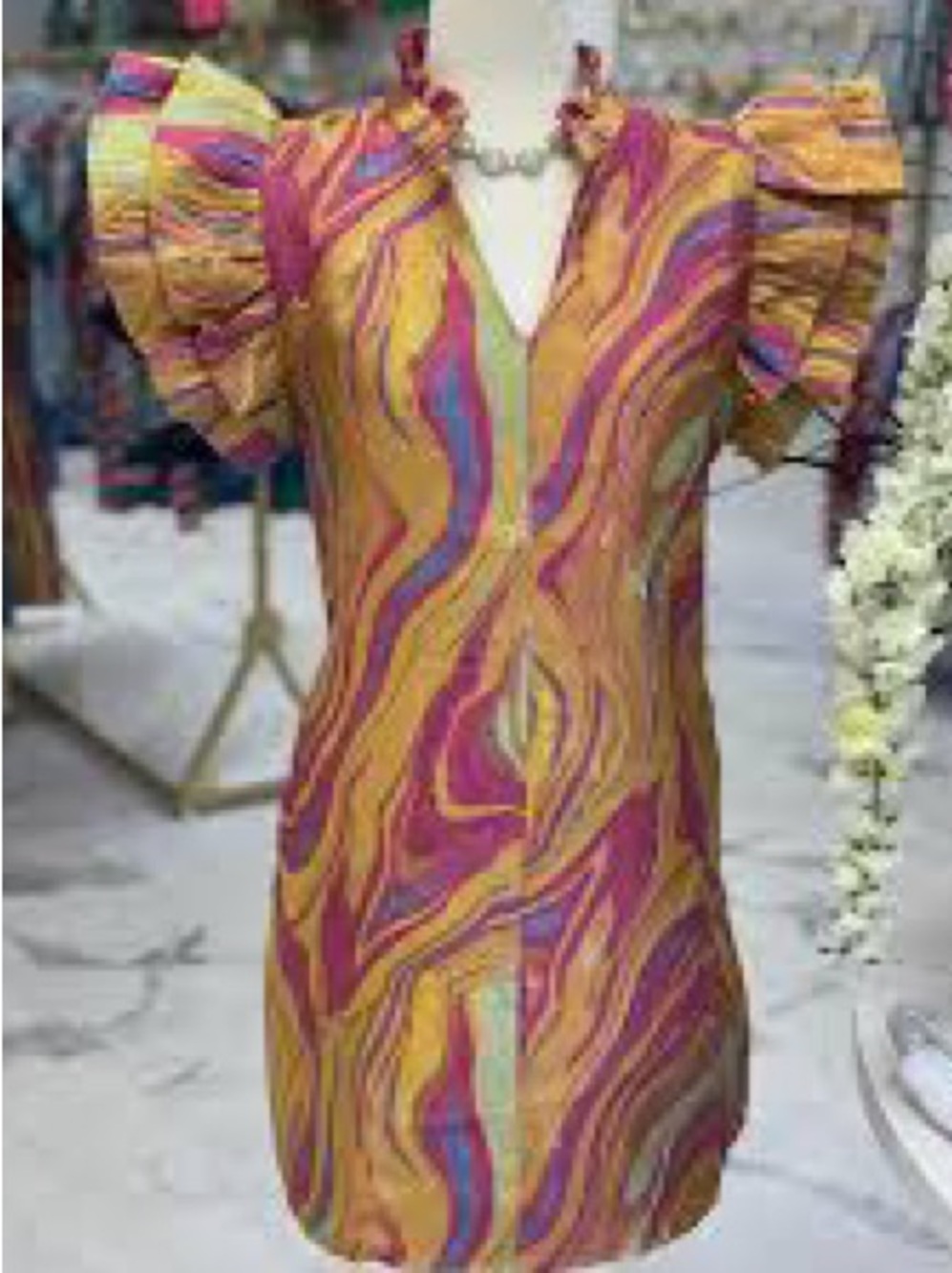 JODIFL Gold and Pink Swirl Mini Dress